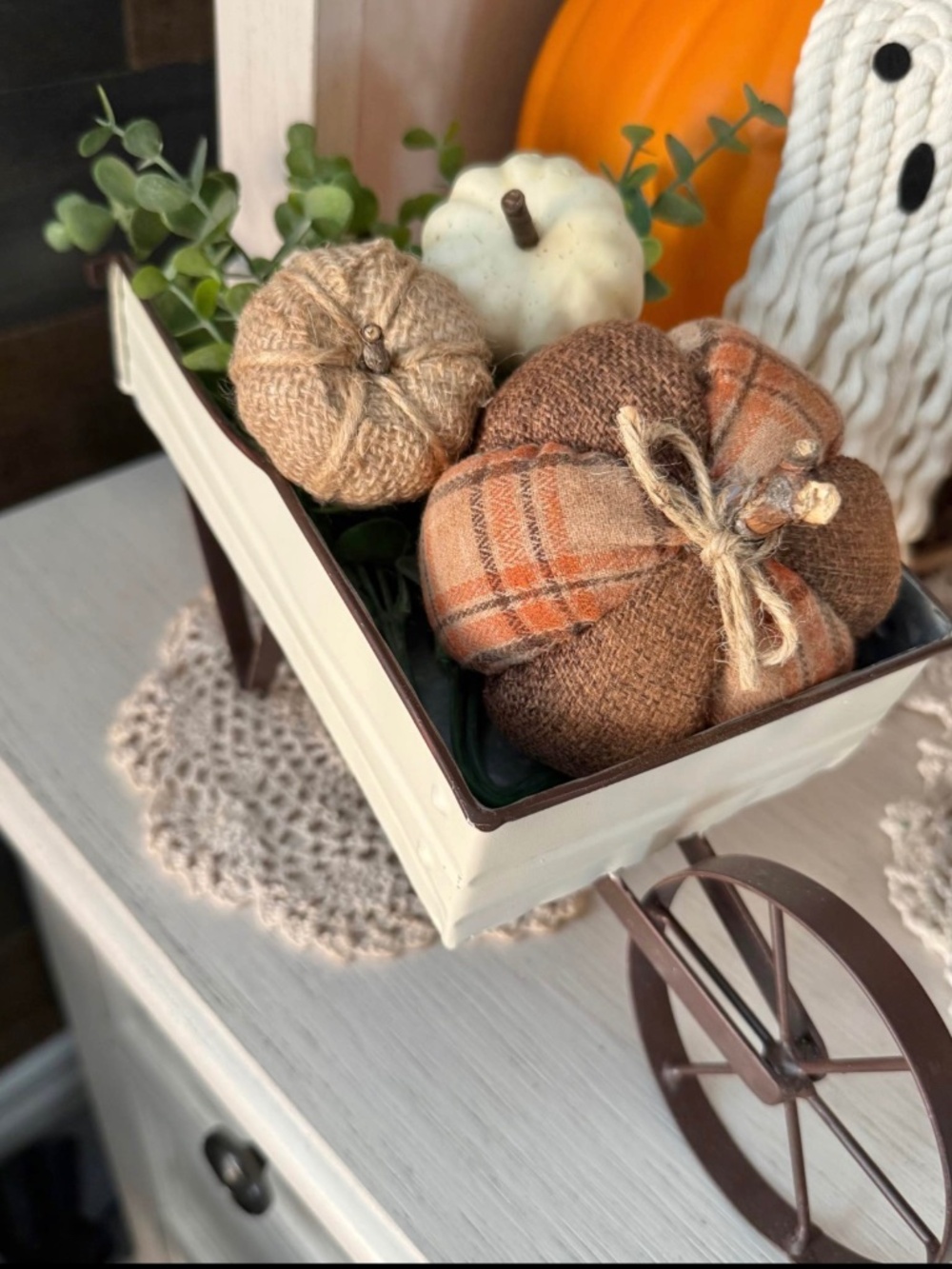 Tabletop Wheelbarrow with Pumpkins